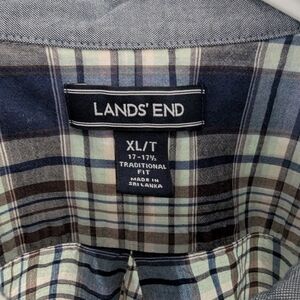 Lands' End Blue and Green Plaid Casual Button Down Shirt